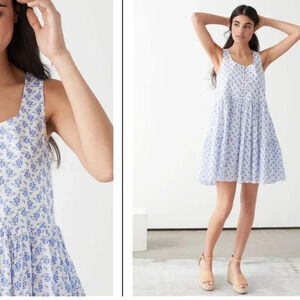 & OTHER STORIES Relaxed Gathered Mini Dress floral blue white size xs 1224